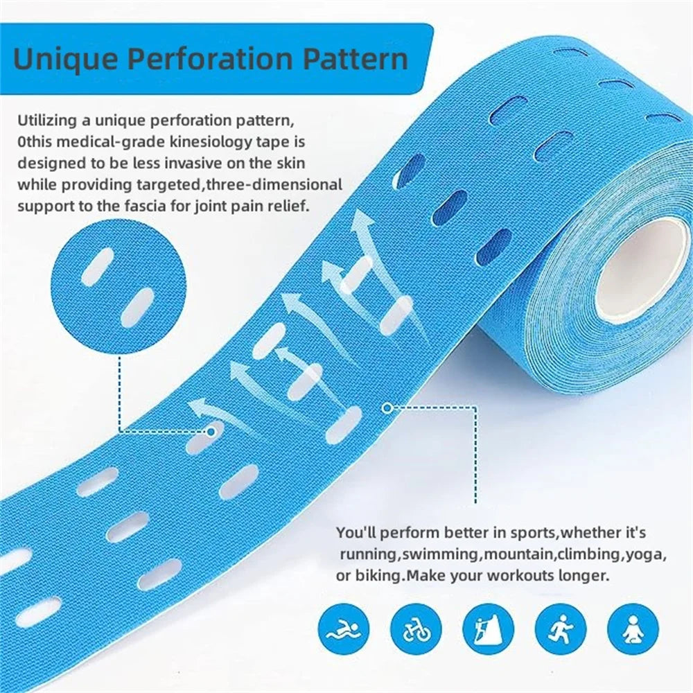 5cmx5m Perforated Kinesiology Tape Elastic Athletic Tape For Muscle Support Strain Injury Pain Relief Latex Free Breathable